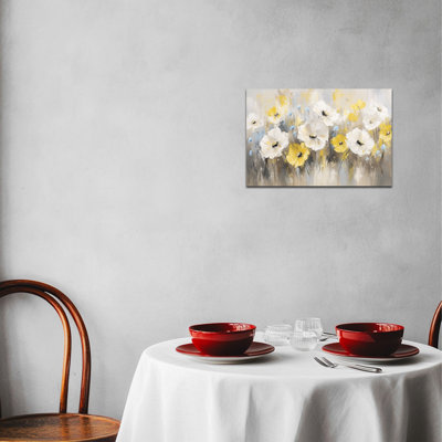  Yellow and White Wildflowers - Framed Nature Wall Art for Living Room, Pastel Floral Landscape Canvas Artwork for Bedroom Aesthetic Decoration, 12×18 inches