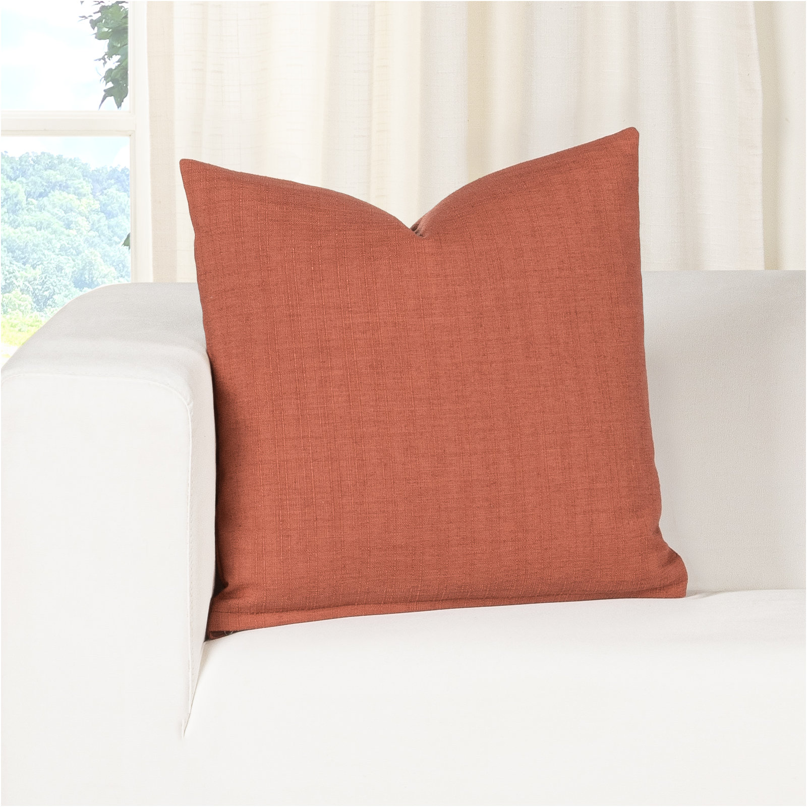 Indy Faux Linen Accent Pillow, Feather, Square 18", Red