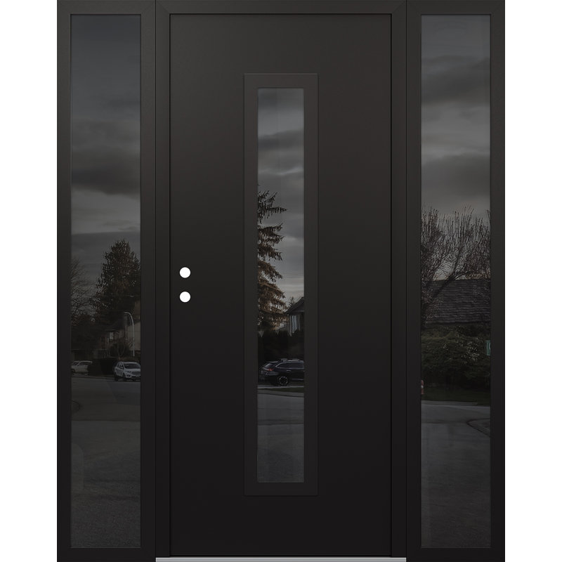 Porte d'entrée en verre prémontée Diamond A11, L 61,69 po x H 81,69 po, Noir / noir / miroir, Oui
