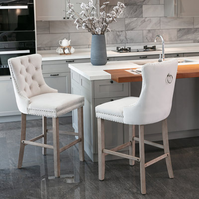 Tabourets de bar contemporains rembourrés en velours avec décoration capitonnée