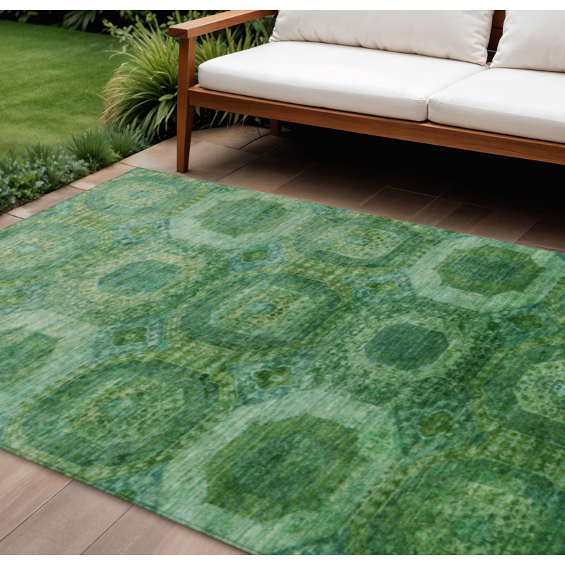 Tapis intérieur / extérieur émeraude et vert 8 pi x 10 pi Medallion