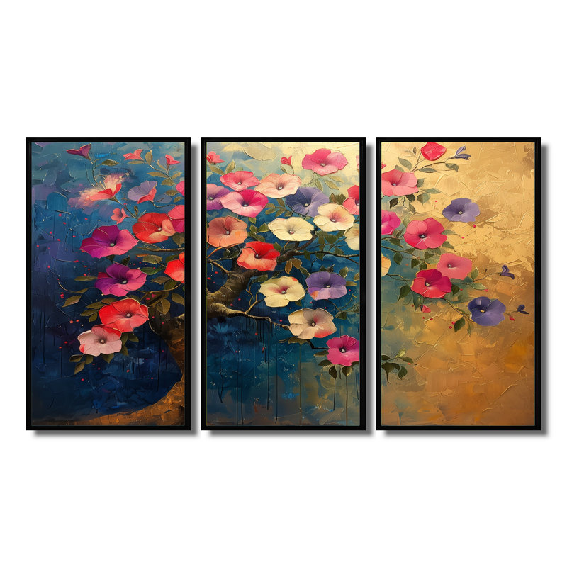 «Rose Glory Morning Glory Tree I», ensemble d'art mural, Toile avec cadre flottant noir, H 40 po x l 60 po x P 1 po