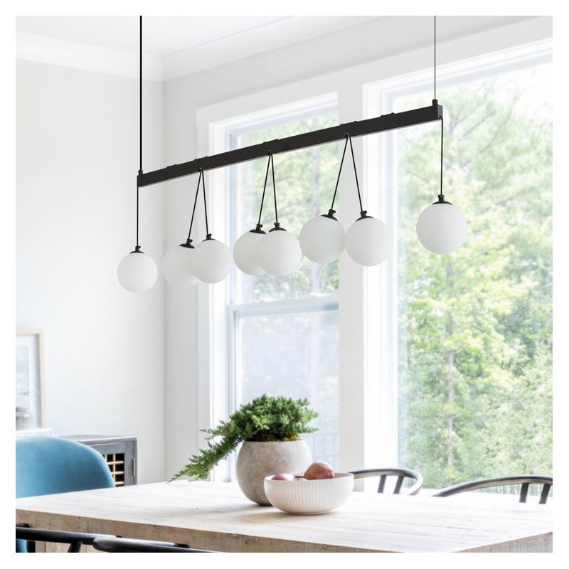 Lustre sphère moderne 8 lumières avec verre givré et hauteur réglable