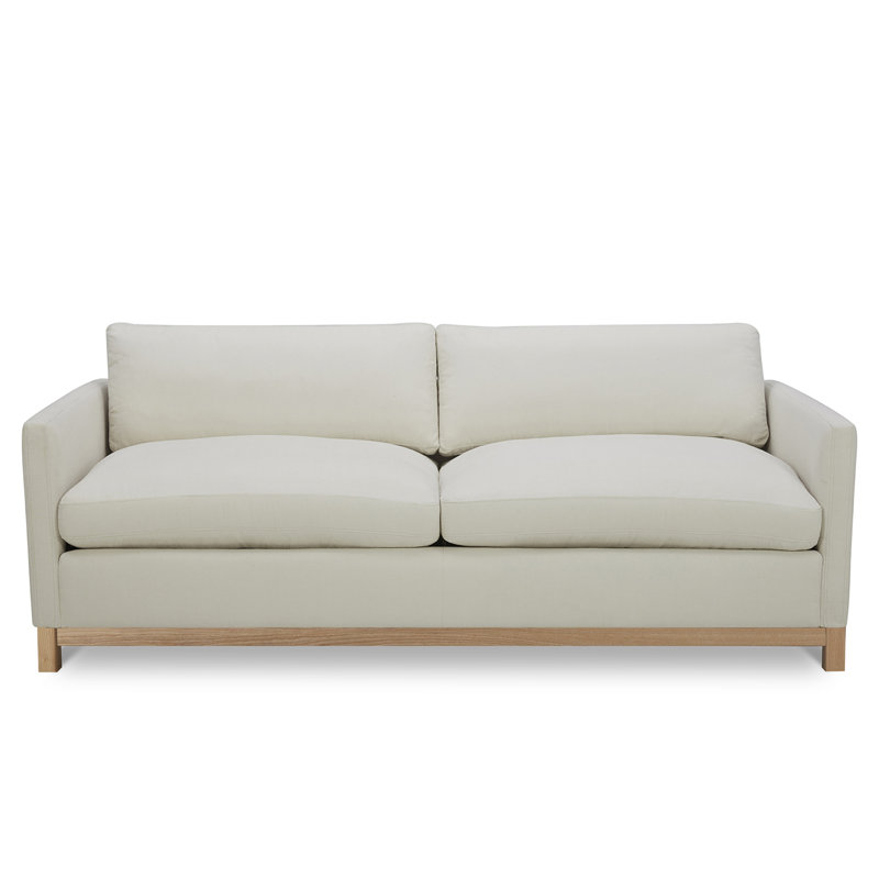 Canapé rembourré Liz, H 32,28 po x l 101,97 po x P 39,37 po, Lin en tweed de coton Flannigan, Bois naturel