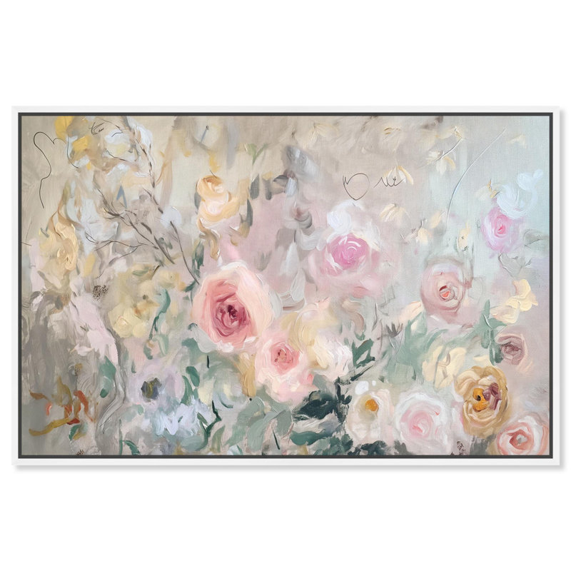Art Remedy, art glamour sur toile, fleurs évanescentes II, H 11 po x l 16 po, Cadre flottant blanc