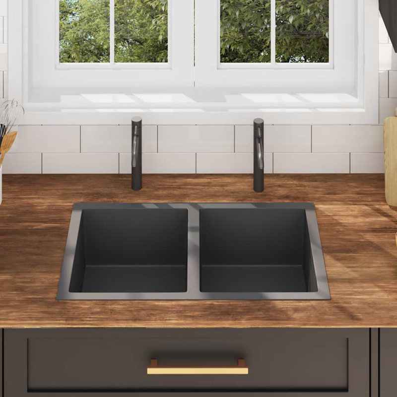 Évier de cuisine encastrable avec égouttoir en acier inoxydable VidaXL, Noir