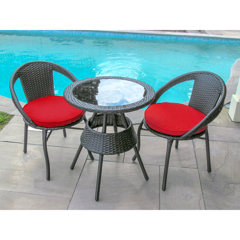 Ensemble bistro avec coussins 27,5 po Felker, rouge, Noir