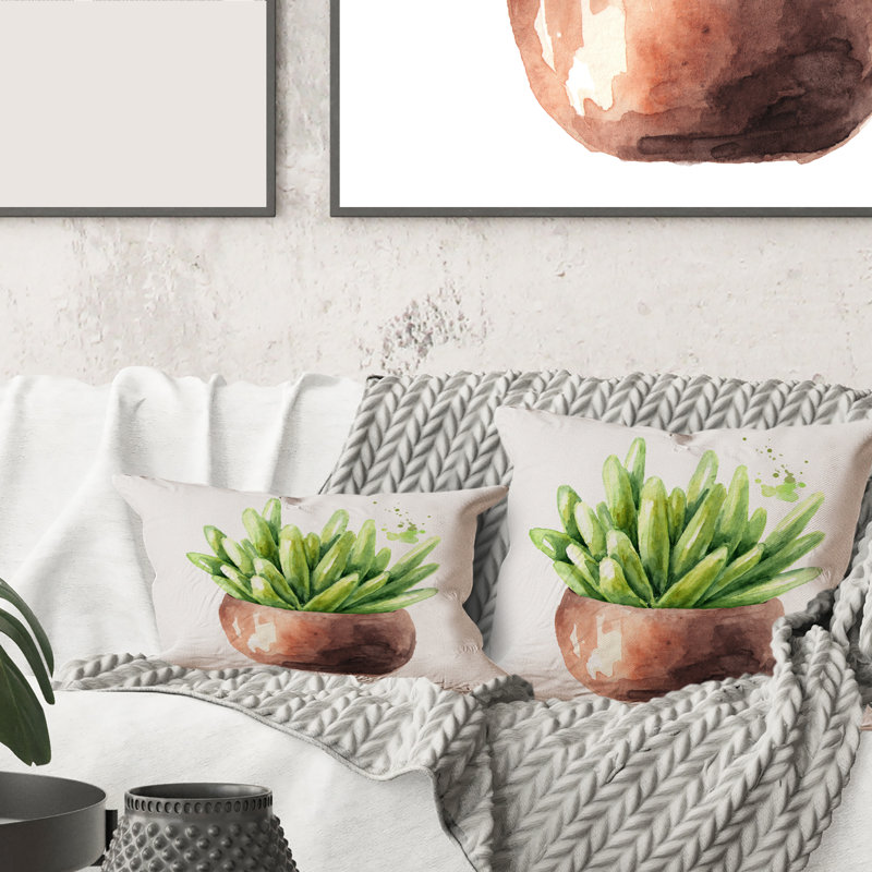 Rectangle, plante grasse en pot terre cuite I - coussin décoratif traditionnel