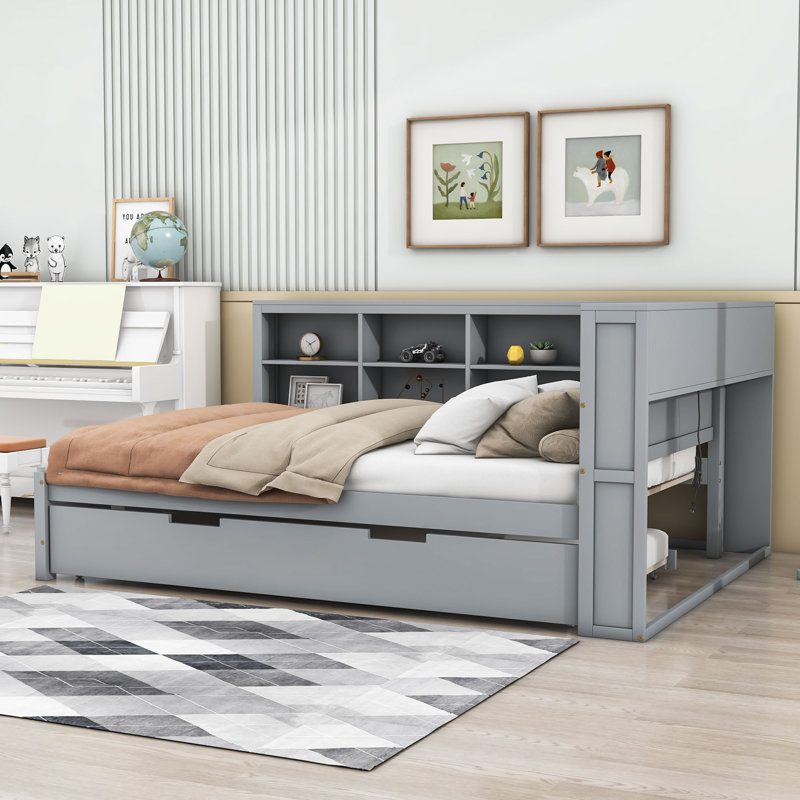Lit de jour en bois avec lit gigogne Kovan, Gris, Double