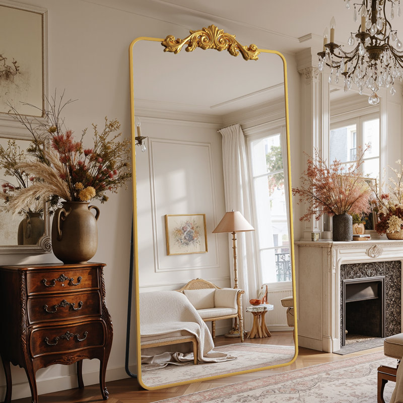 Miroir pleine longueur rétro gravé, Doré, 71"×32"