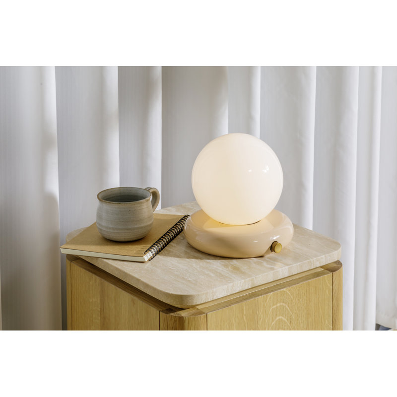 Lampe de table portative Valencia avec base en bois et abat-jour en verre Valencia, Crème, crème