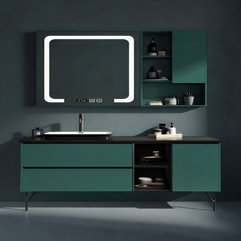 Light luxury dopamine rock panel bathroom cabinet, 31.49" H x 66.92" W x 21.65" D