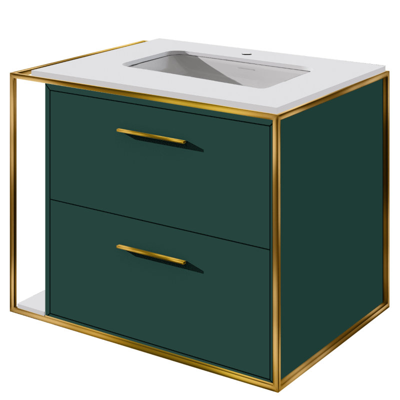 Linea 24" Vanity Base, Brass, Single-Hole, Matte White