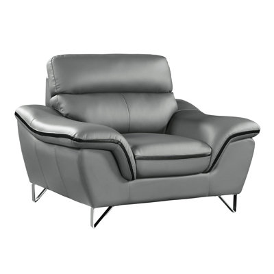 Fauteuil en cuir gris rembourré de mousse, véritable, P 48 po x l 36 po H 40 po, 78 lb, paquet de 42 po, 108 lb