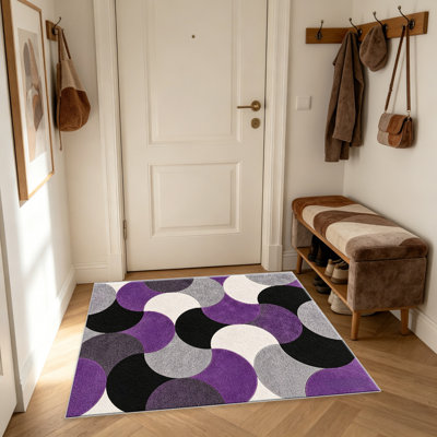 Tapis mauves à motif de cercles mauves pour le salon, doux et confortable, convient à toutes les saisons, facile à entretenir, tapis de sol intérieur lavable à la machine, sous la table de ferme convenant à la chambre à coucher, à la salle à manger, au bureau, au balcon, au patio