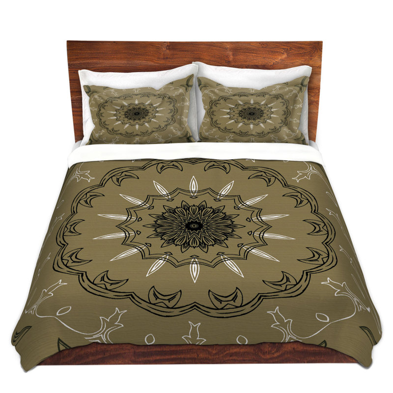 Ensemble de housse de couette olive médaillon, 1 housse simple + 1 taie standard