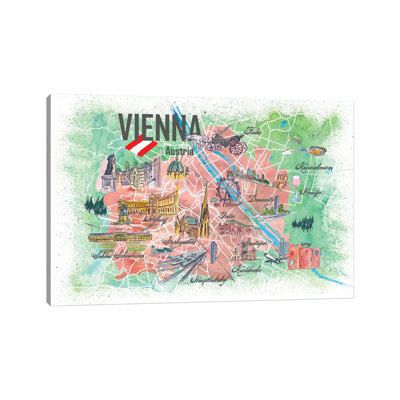 Vienna Illustrated Travel Map With Landmarks And Highlights by Markus & Martina Bleichner - Wrapped Canvas Print
