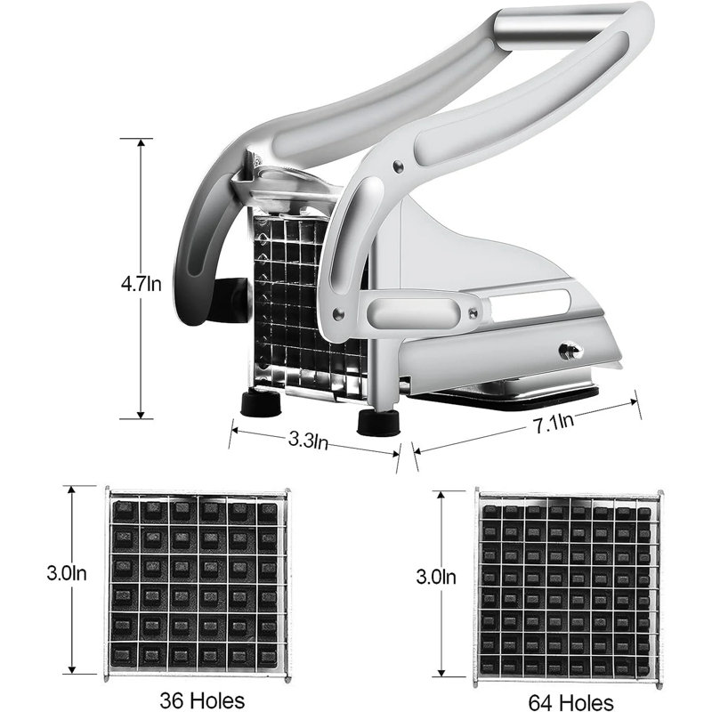 French Fry Cutter & Potato Dicer, Professional Vegetable Chopper for Air Fryer, Restaurant & Home Kitchen, 2 Stainless Steel Cutting Blades, Non-Slip Suction Base for Safety