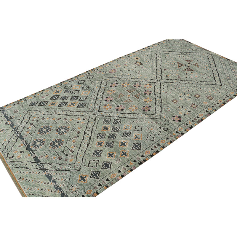 Moroccan Hand Knotted Geometric Area Rug, Runner 3' x 14'