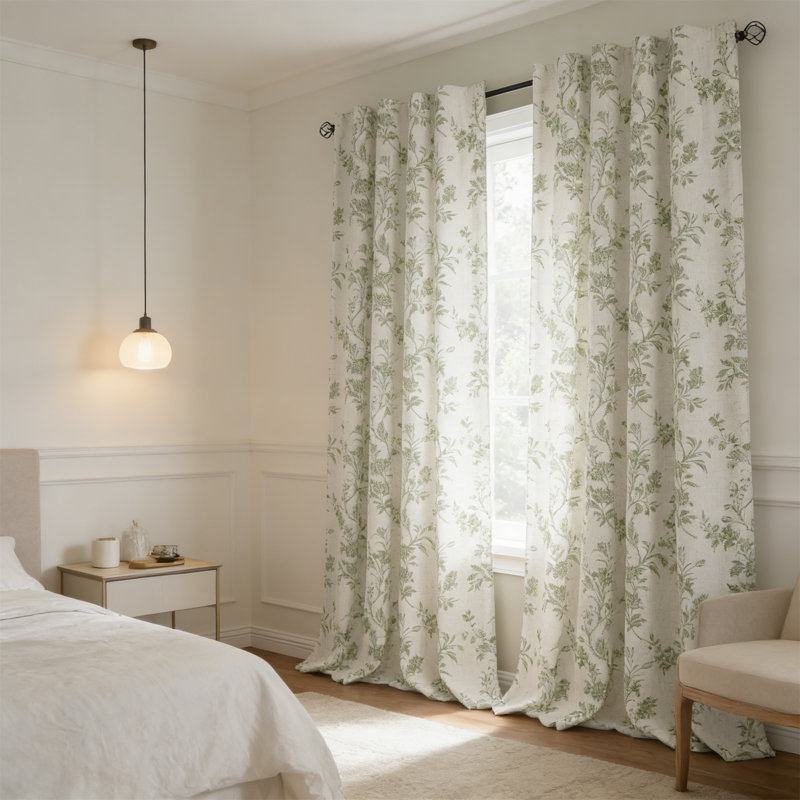 Floral Blackout Curtains Sage Green Farmhouse Boho Cottagecore 2 Panels