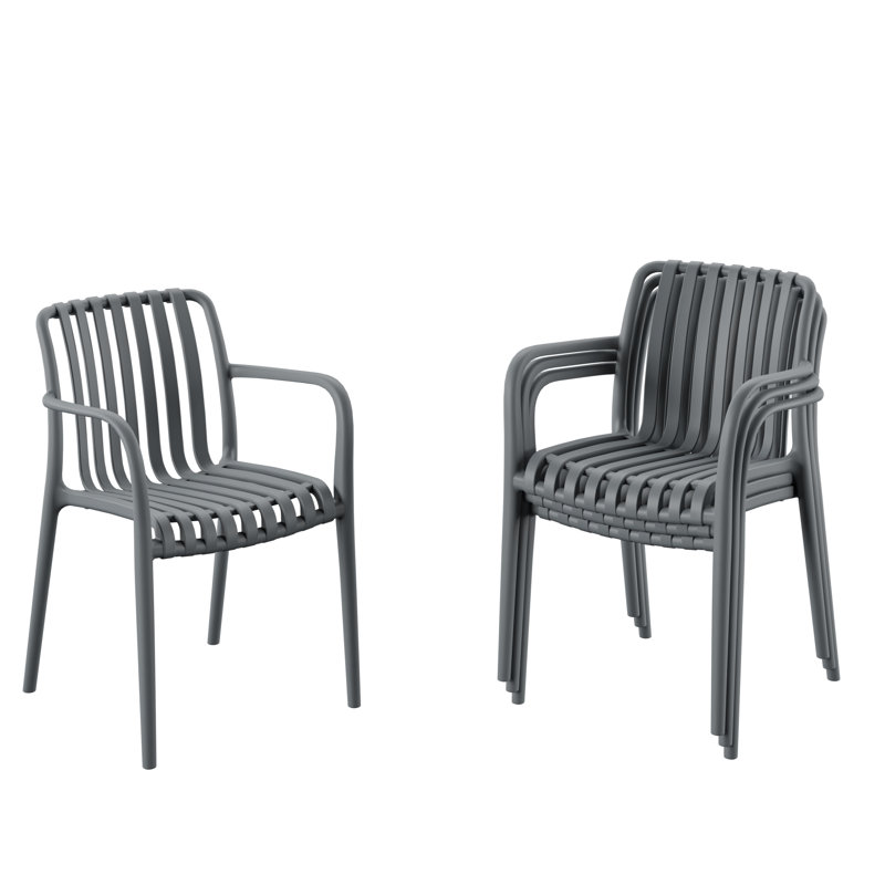 Gerard 4pc Outdoor Patio Resin Stackable Dining Chairs, Gray