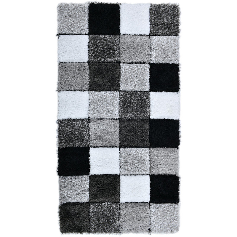 Shaggy Blocks High Pile Rug - Black, Rectangle 80 x 150 cm