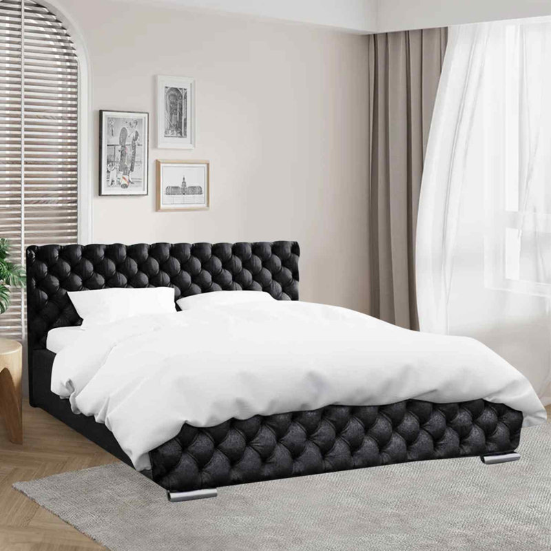 Giorgio Plush Velvet SIngle Bed, Black, Single (3')