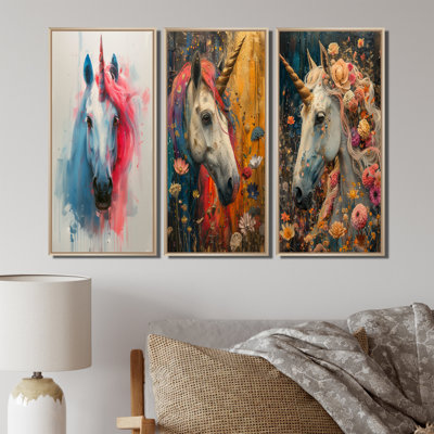 White Pink Wonderland Unicorns I - Unicorns Large Wall Art Collection