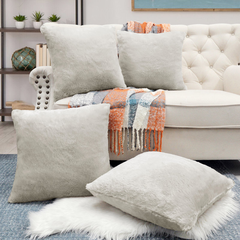 Housse de coussin réversible en fausse fourrure, Gris plume