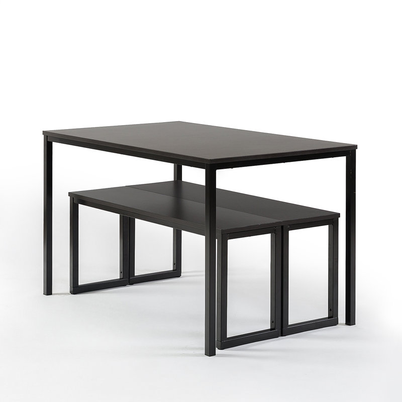 Winterton 3-Piece 4-Seater Dining Set with Wood Top & Steel Frame, Espresso, Black
