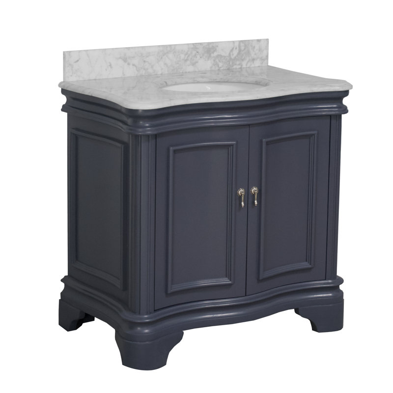 Ensemble de meuble-lavabo simple 36 po Twain, Gris charbon, Marbre de Carrare