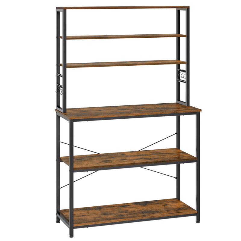 Kitchen Storage Rack, Coffee Bar, Baker’S Rack, Total 6 Shelves And 6 Hooks, For Microwave, Steel Frame, Industrial, 40 X 100 X 167 Cm, Rustic Brown And Black
