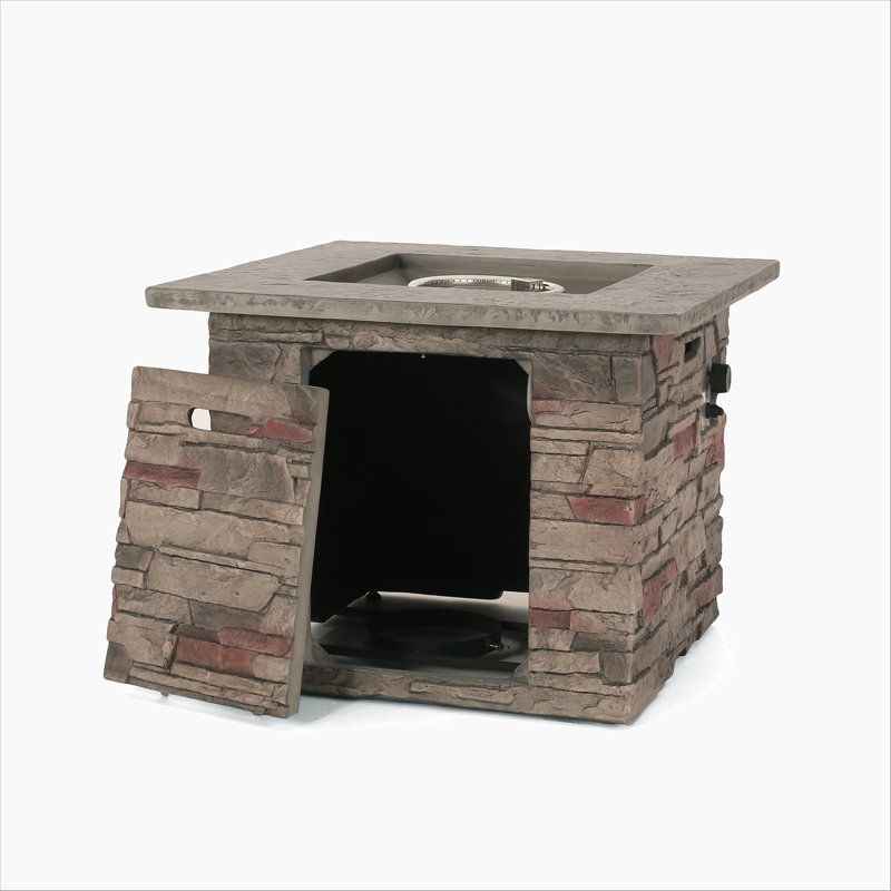 Foyer d'extérieur en pierre 32 po MGO CARRE avec dessus gris - 40 000 BTU