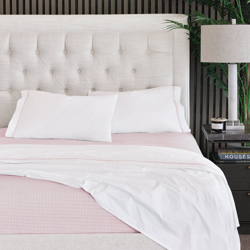 Malaya Egyptian Cotton Percale Gingham Sheet Set, Petal, California King