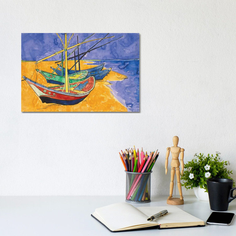 Fishing Boats On The Beach At Saintes-Maries-de-la-Mer (State Hermitage Museum, Saint Petersburg, Russia) by Vincent Van Gogh - Wrapped Canvas Print