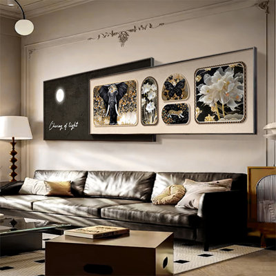«Double Layer Splice Elephant Floral Gallery», art mural encadré pour le salon