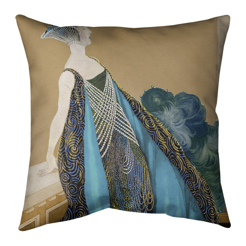 Emily Brodeur Square, Housse de coussin seulement, 14 po x 14 po, Orange / bleu sarcelle