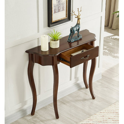 French Country Vintage Curved Wood Entryway Console Table