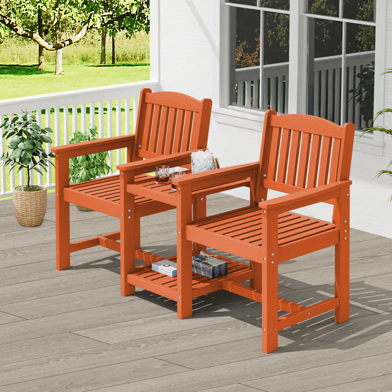 Chaise Adirondack d'extérieur en PEHD avec table double épaisseur, Orange foncé