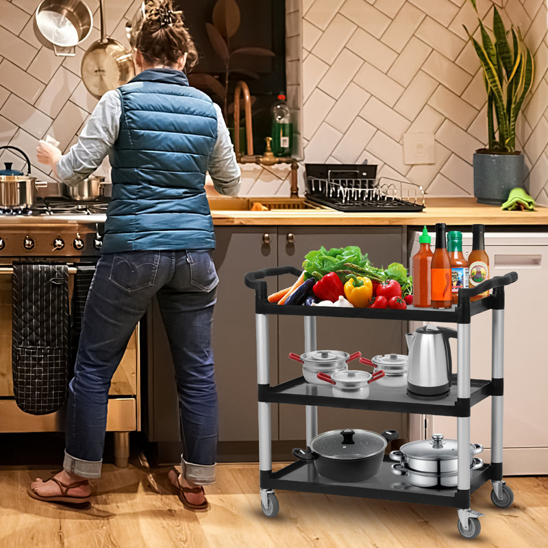 Heavy Duty Black and Silver 3-Tier Rolling Utility Cart