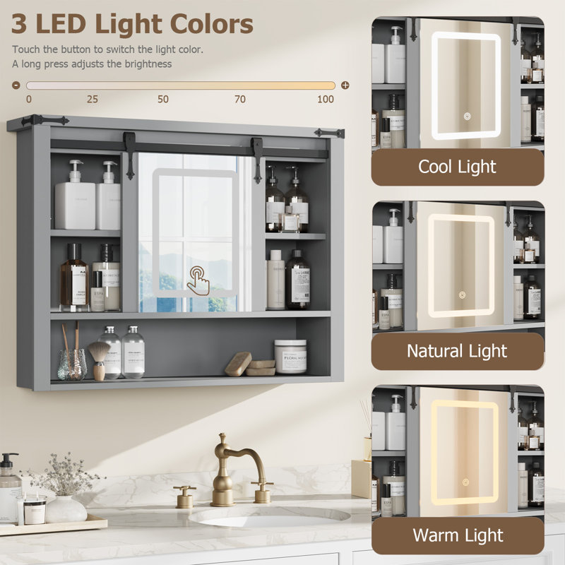 Bathroom Storage Cabinet, Over The Toilet Organizer For Laundry Room, Kitchen & Living Room, Medicine Cabinet With Sliding Barn Door 