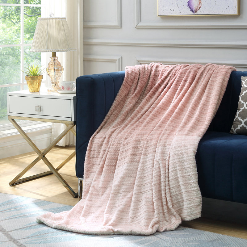 Jeté de flanelle inversé Ombre Jacqaurd 60 po x 70 po, Rosé