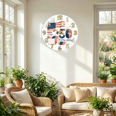 American Flag USA 250th Anniversary Merchandise Modern Decorated Glass Wall Clock Home Decor Art-15.7"