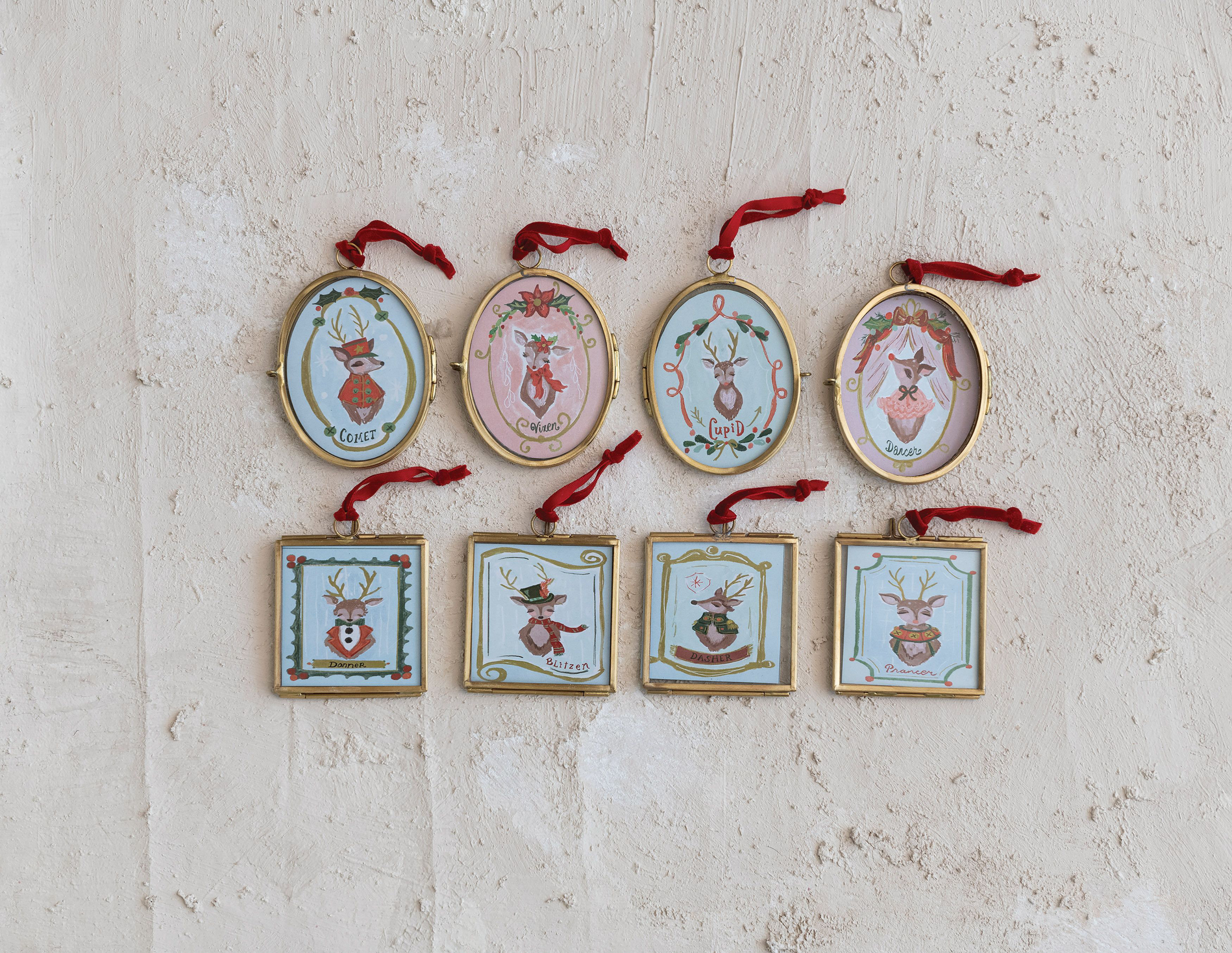 The Holiday Aisle® Glass And Metal Photo Frame Ornament With Santa's Reindeer And Velvet Ribbon | Wayfair