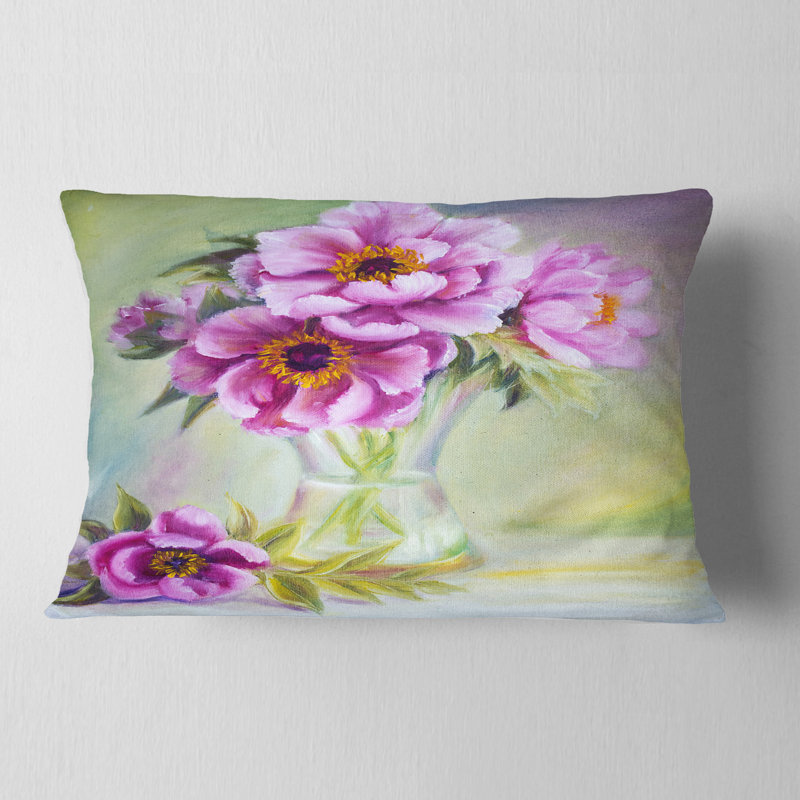 Pivoines mauves dans un vase - Coussin décoratif à imprimé floral