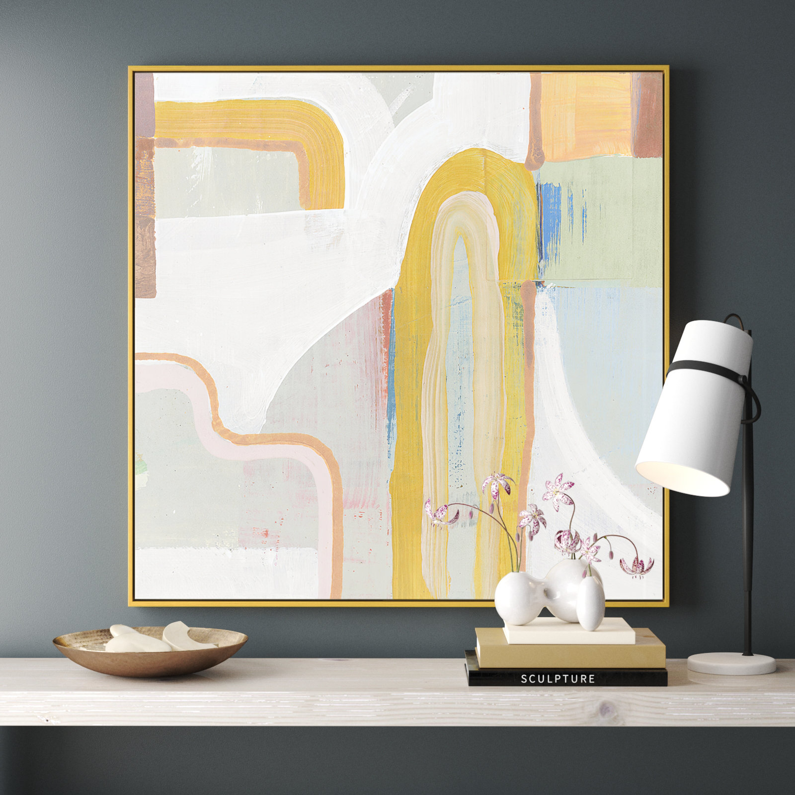 Copeland "Together Again II" Painting by Cartissi, 46.5" H x 46.5" W x 2" D, Gold