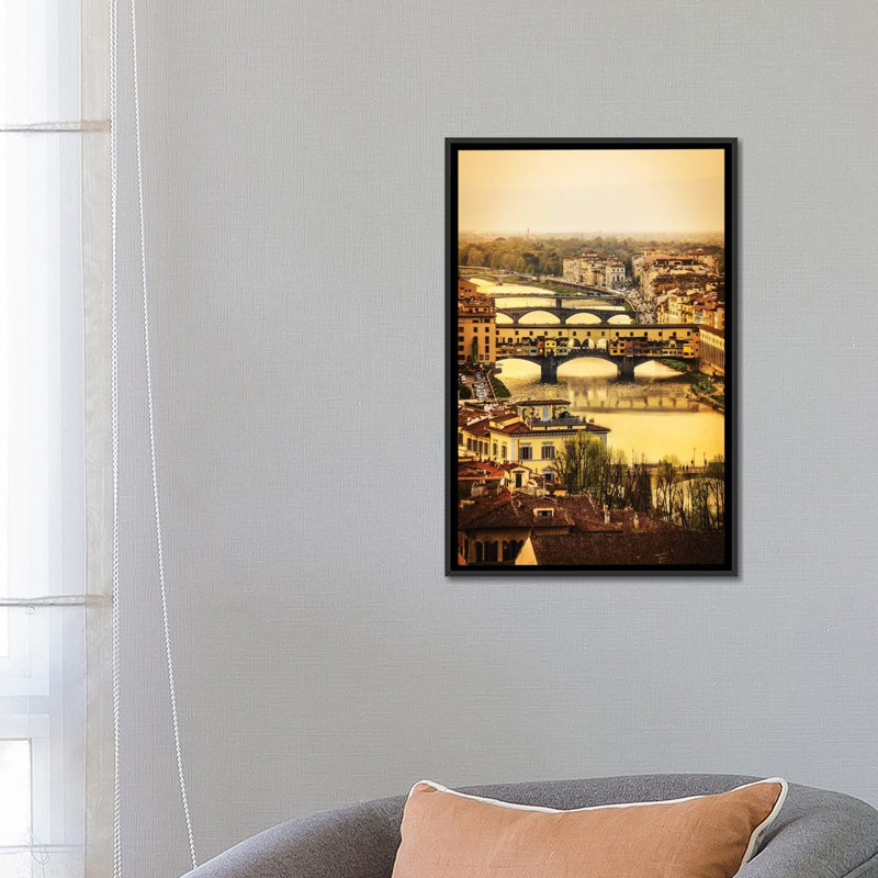 Ponte Vecchio Firenze par Enzo Romano, reproduction d'art sur toile tendue, H 26 po x l 18 po x P 1,5 po, Pas de tapis
