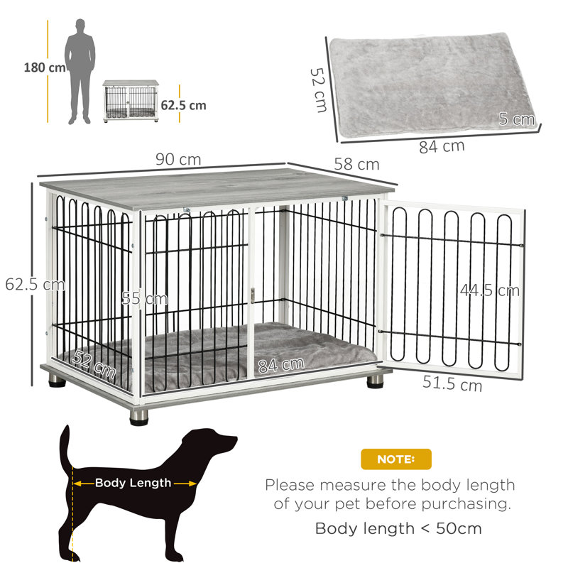 Dog Crate Furniture End Table with Soft Washable Cushion Lockable Door