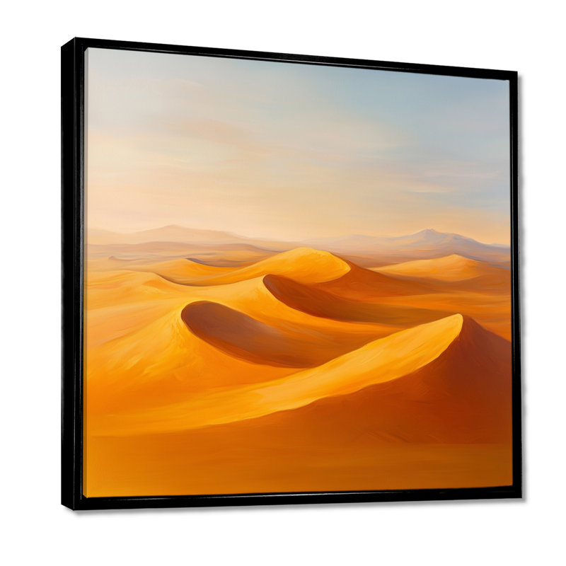 «Amber Dune Light», art sur toile encadré dans le désert, H 44 po x l 44 po, Cadre flottant noir