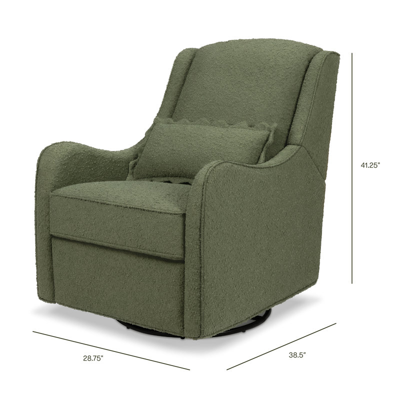 Olive Boucle Swivel Recliner with Wood Base